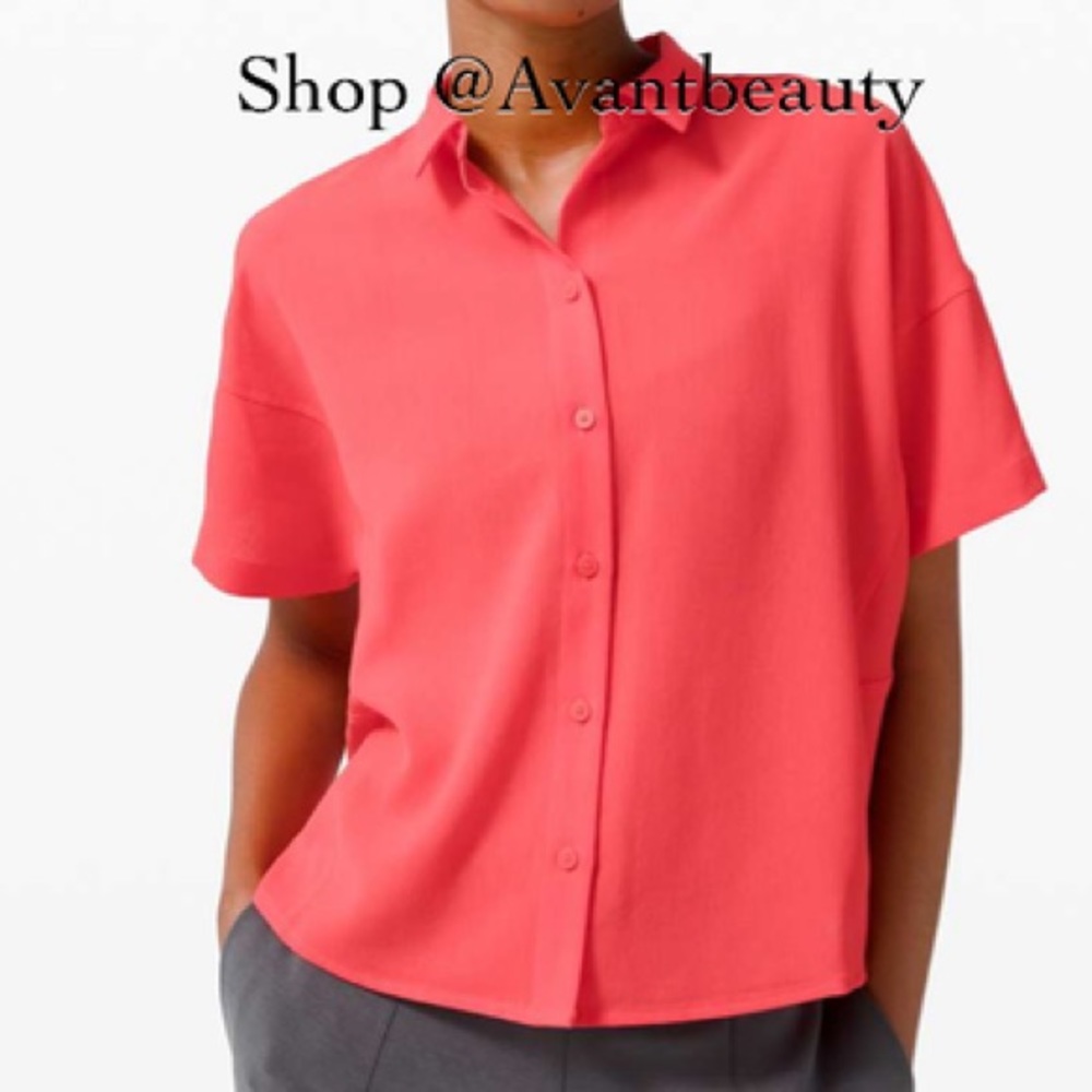 NWT LULULEMON FULL DAY AHEAD SHIRT SHORT SLEEVE CARNATION RED SIZE 10